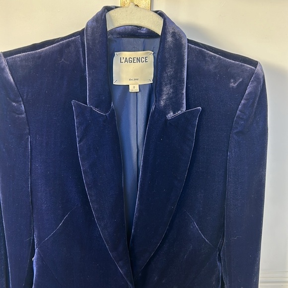 L'AGENCE Chamberlain Velvet Blazer Womens size 2 Blue color - Picture 6 of 13